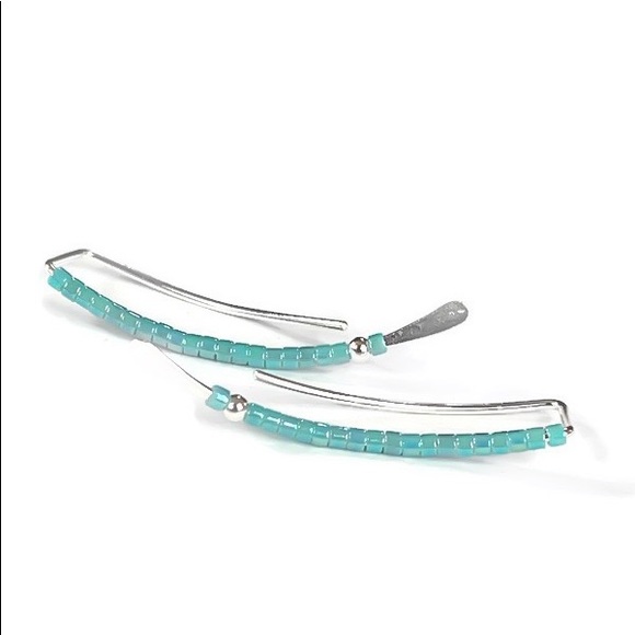 Long Turquoise Ear Crawlers Climber Earrings 925 Sterling Silver Gold or Rose - Picture 3 of 9